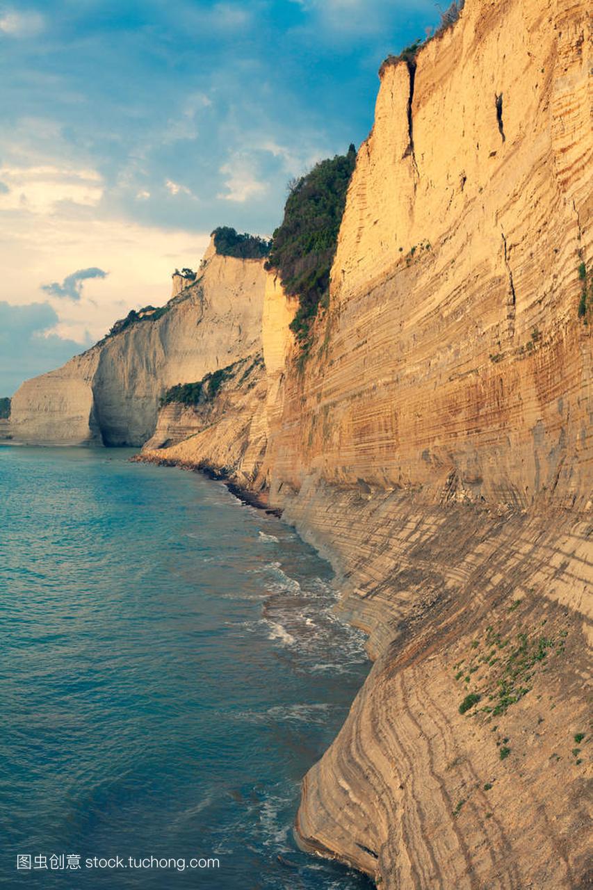 Sedimentary Rock Cliff at the sea, Limestone N