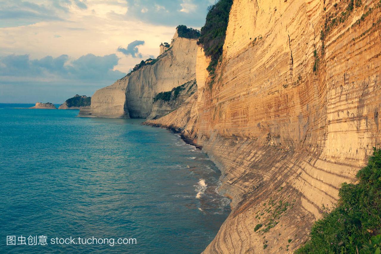 Sedimentary Rock Cliff at the sea, Limestone N