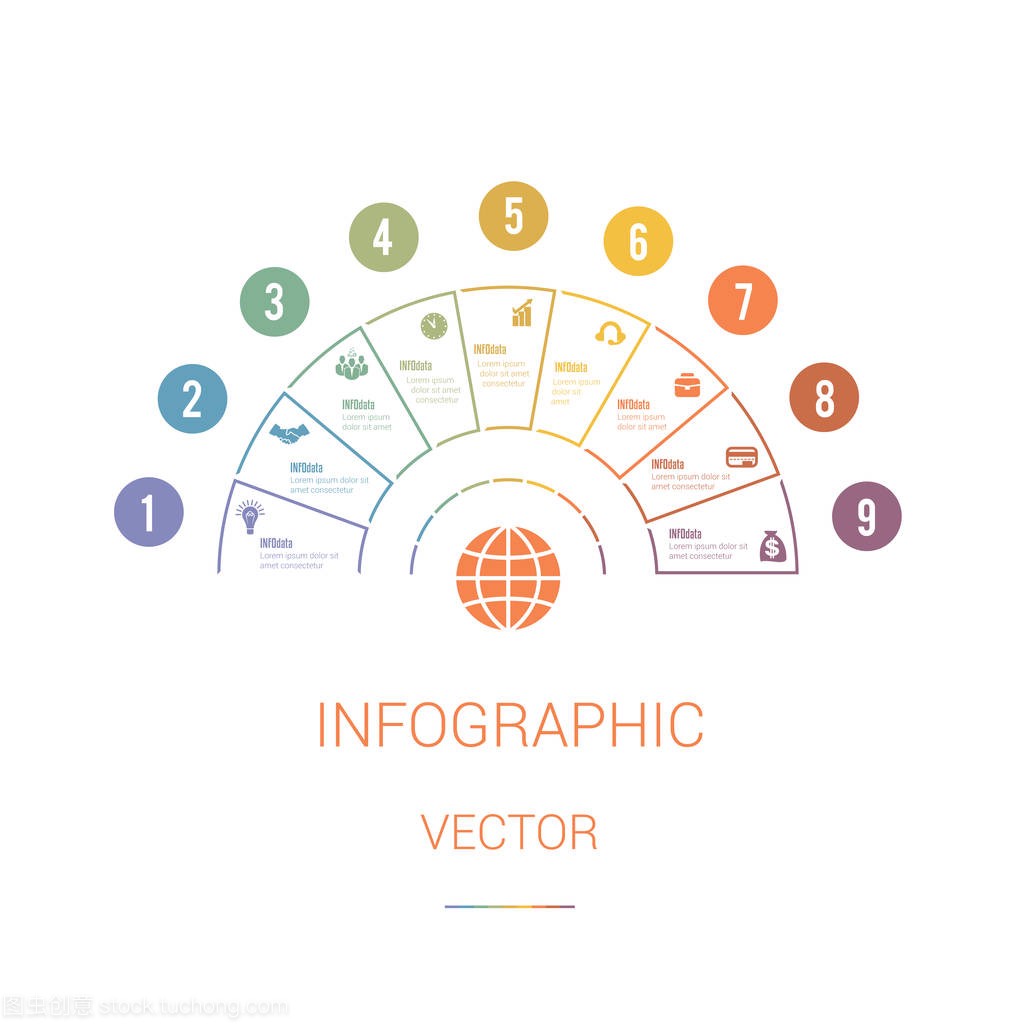 olourful Pie Chart Semicircle with text areas on