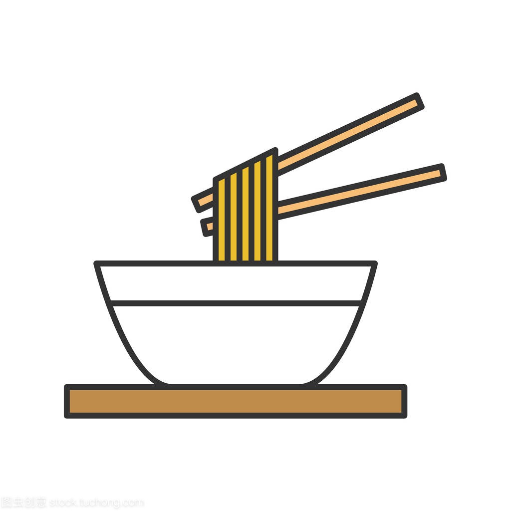 Chinese noodles with chopsticks color icon. Ra