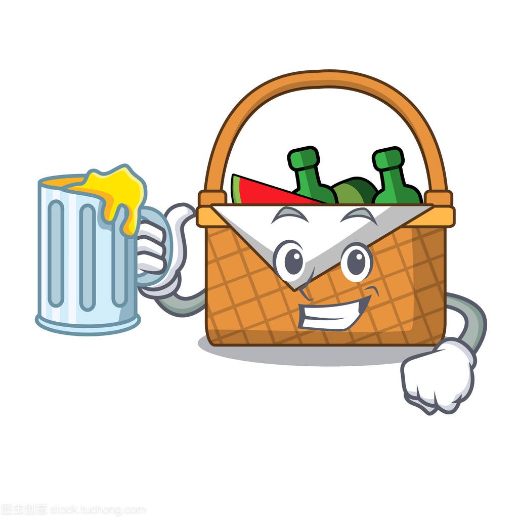 With juice picnic basket mascot cartoon vector 