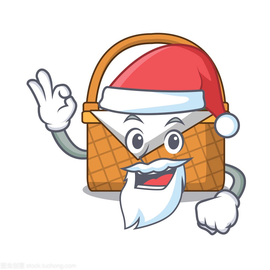 Santa picnic basket mascot cartoon vector illus