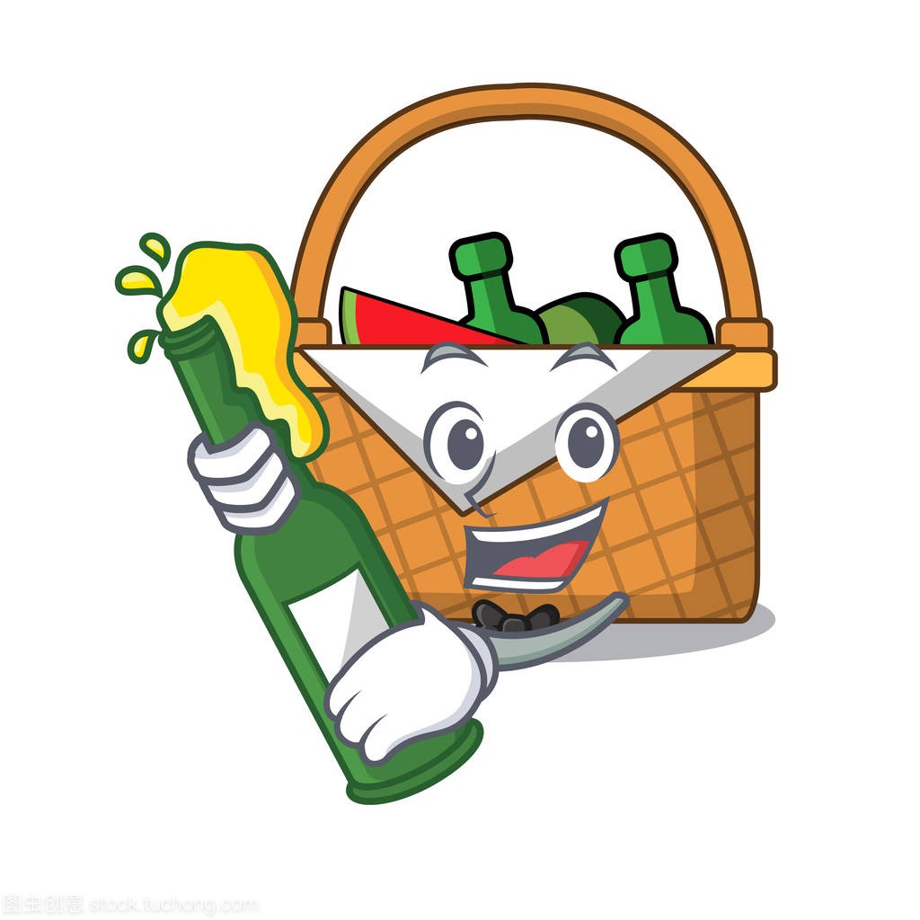 With beer picnic basket mascot cartoon