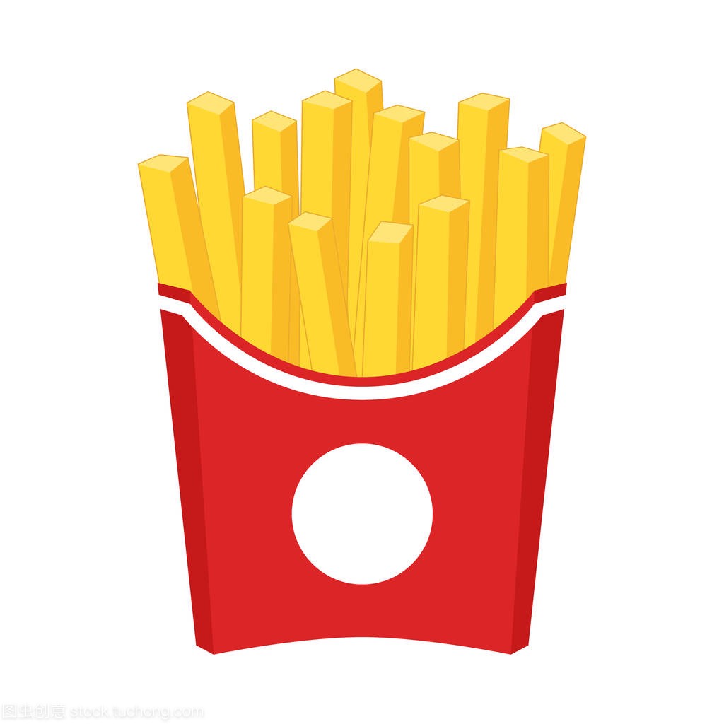 French fries cartoon clipart. French fries in a red carton paper box.
