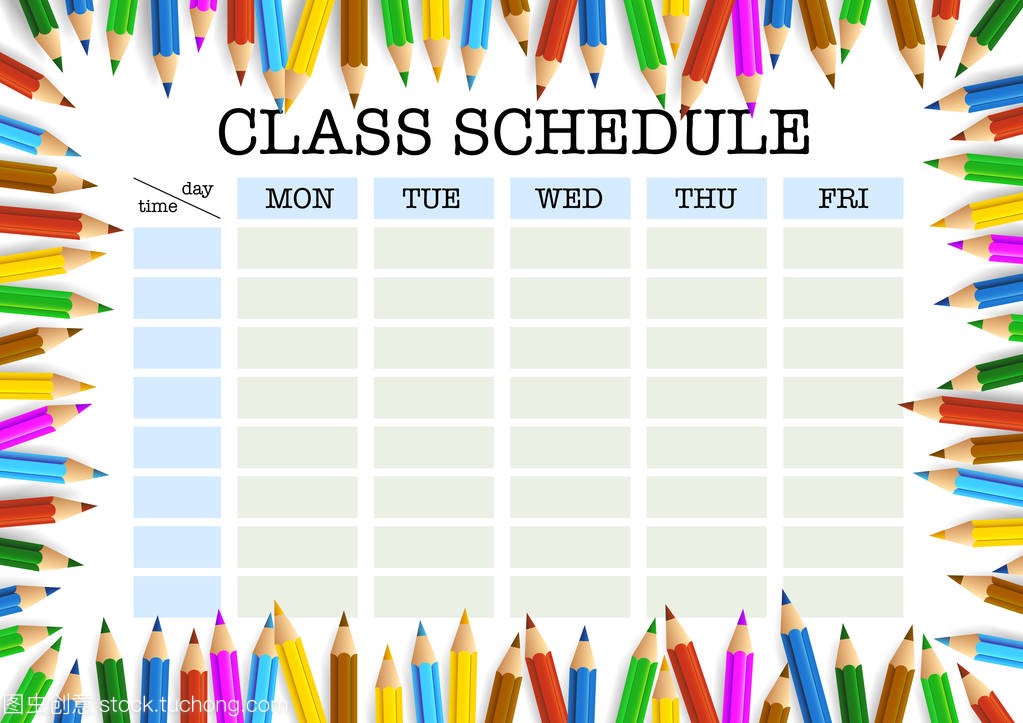 class schedule surrounded by colored pencils t