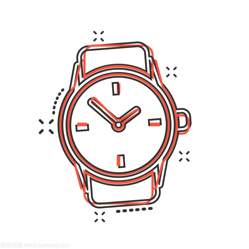Vector cartoon watch icon in comic style. Clock