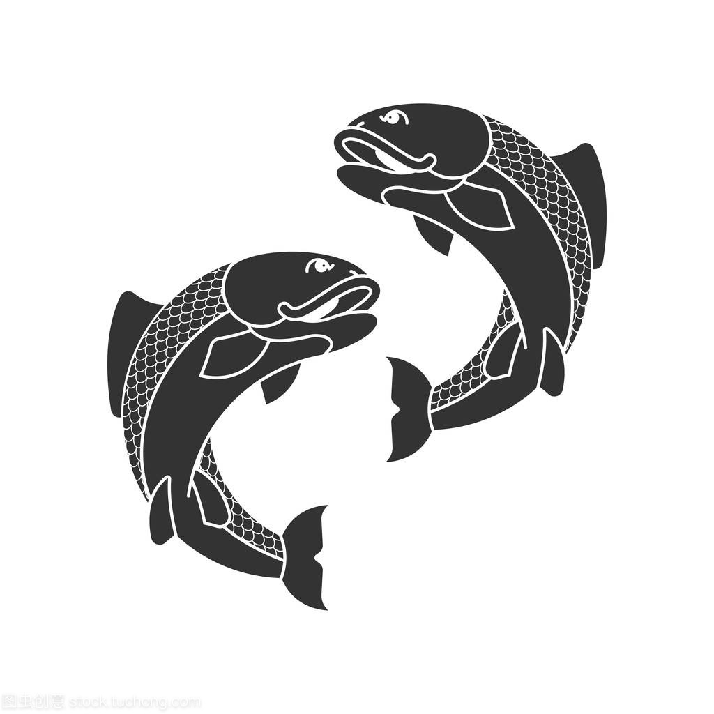 Carp japan fish isolated. folk asian koi vector ill