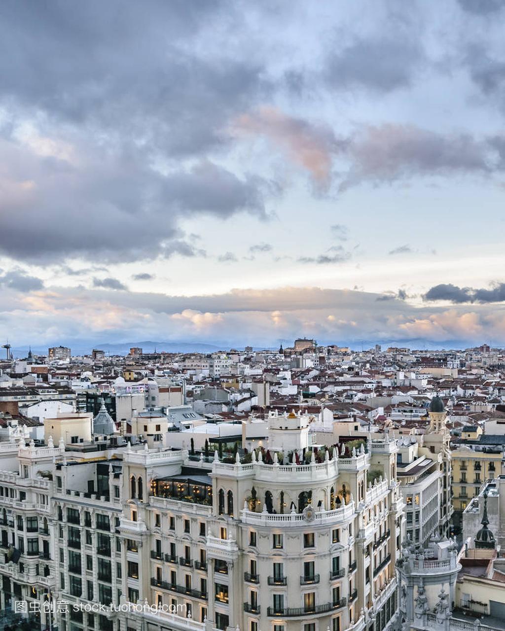 马德里, 西班牙, 2017年12月-马德里城市鸟瞰从