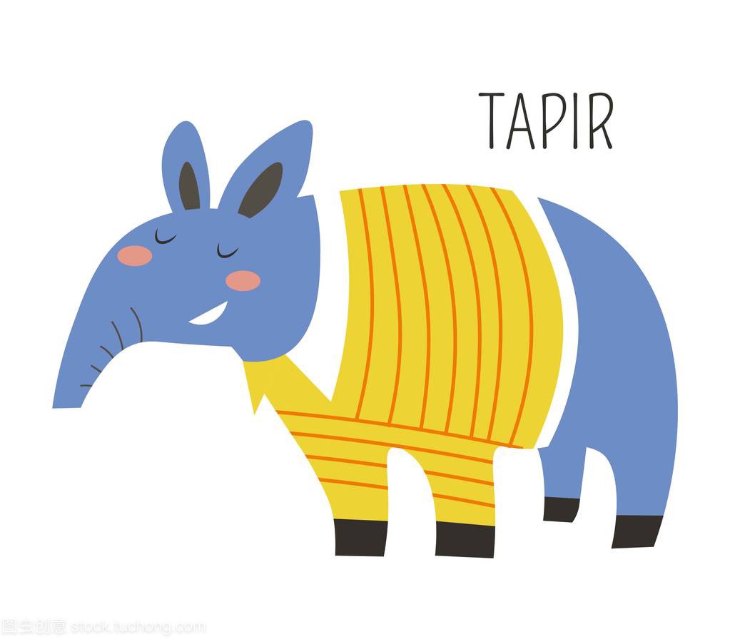 Tapir in sweater childish cartoon character