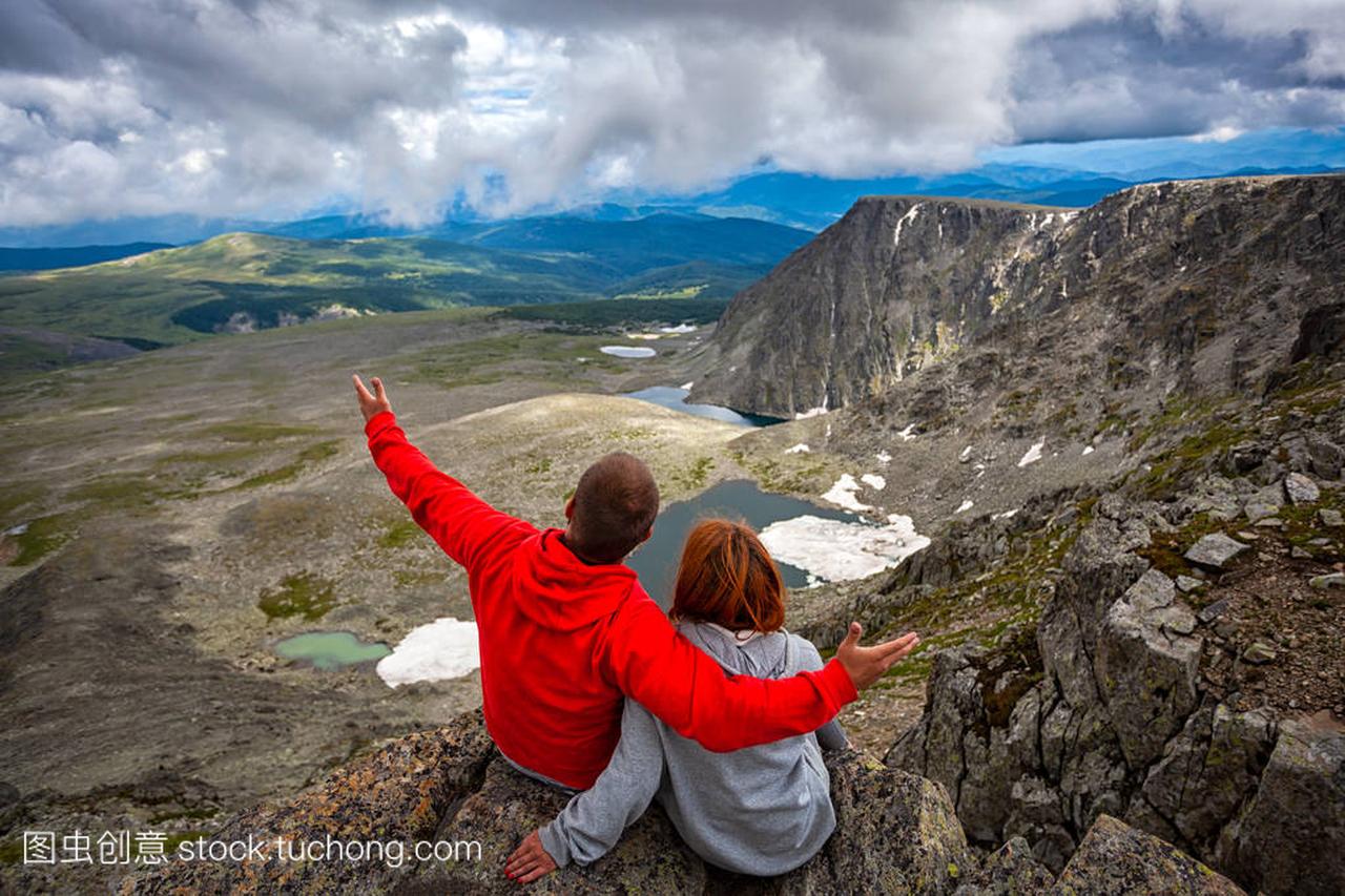 Atmospheric moment for lovers in the mountain