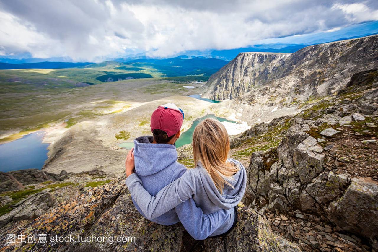 Atmospheric moment for lovers in the mountain