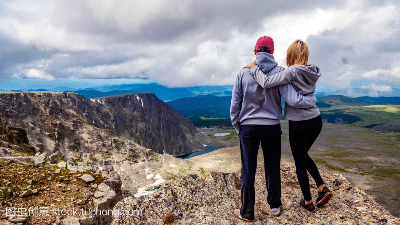 Atmospheric moment for lovers in the mountain