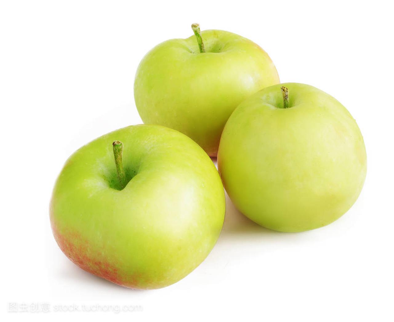 Green apples on a white background with a sha
