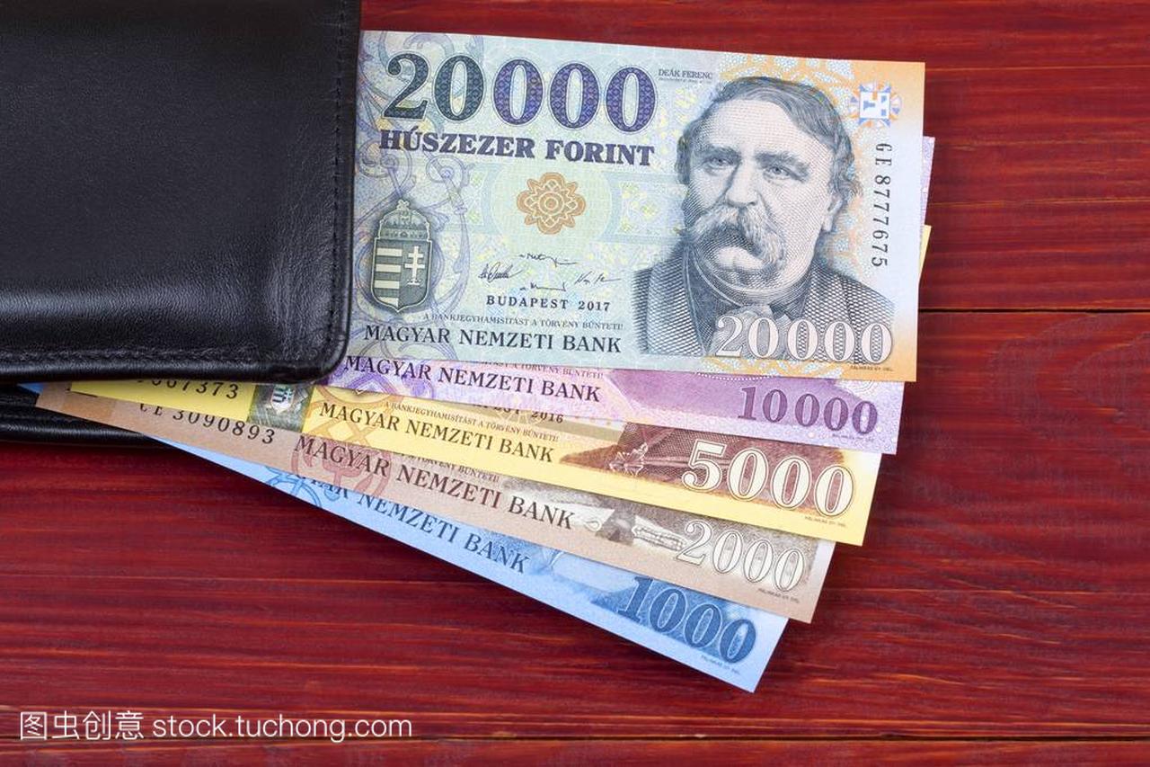 匈牙利货币在黑色钱包