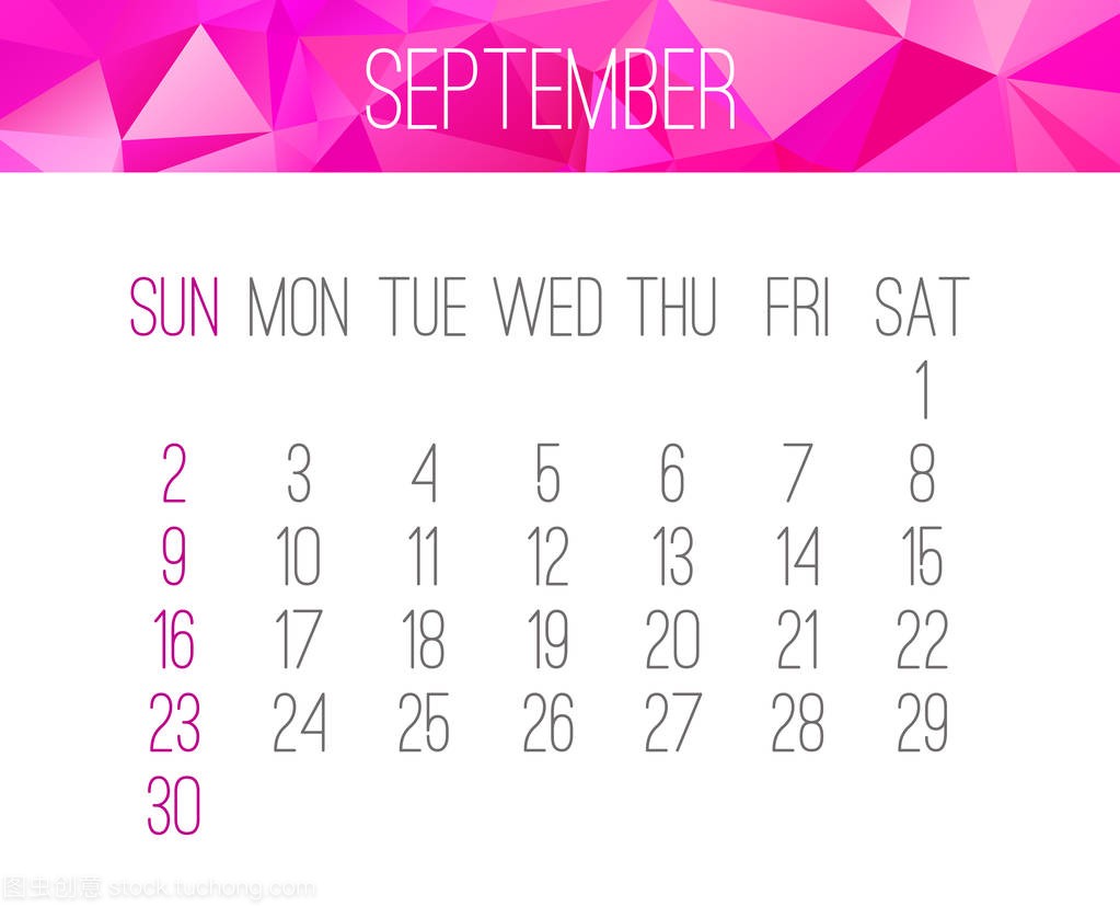 September year 2018 vector calendar. Week s
