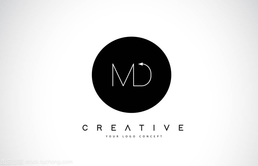 MD M D Logo Design with Black and White Cr