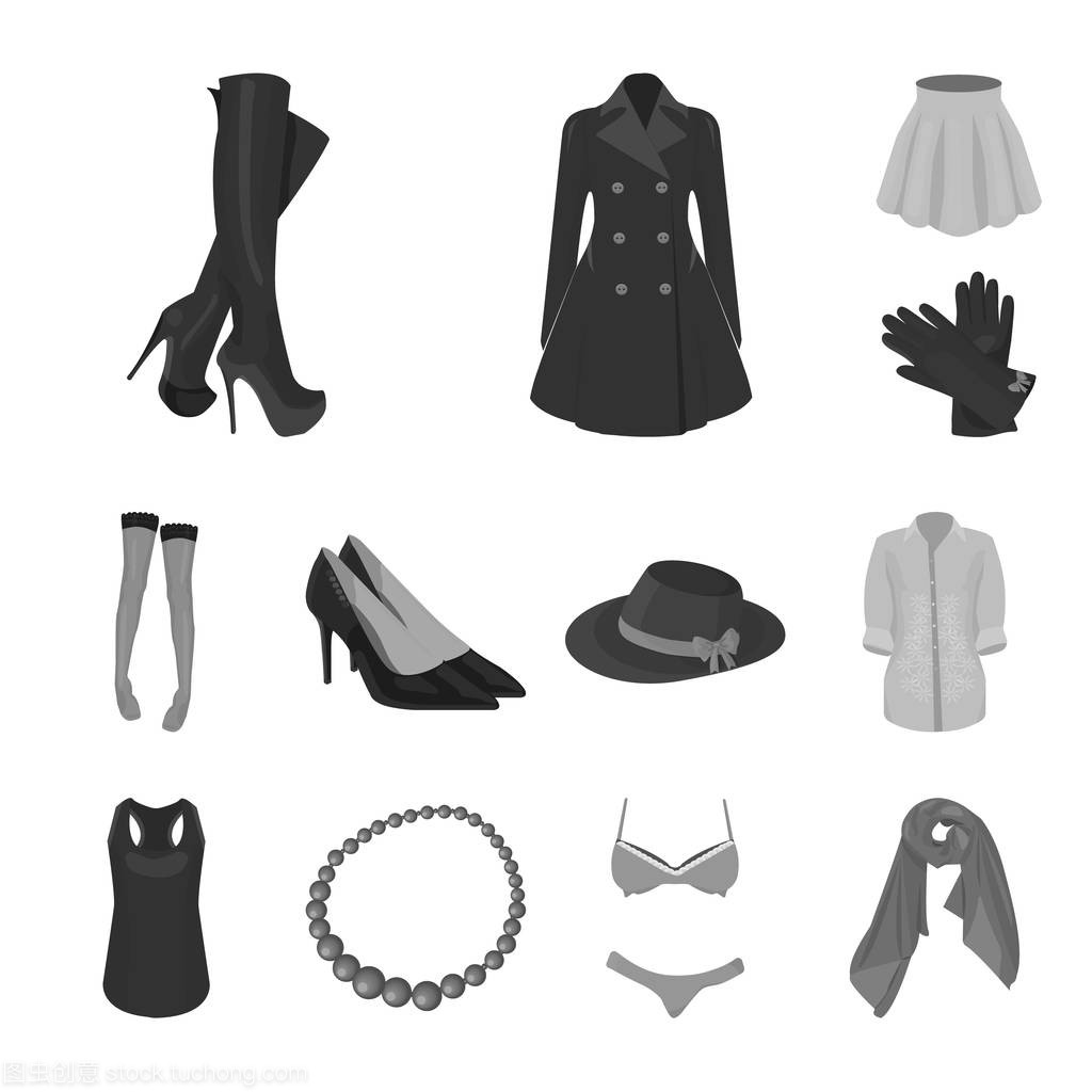 女装单色图标在集合中进行设计。服装品种及配