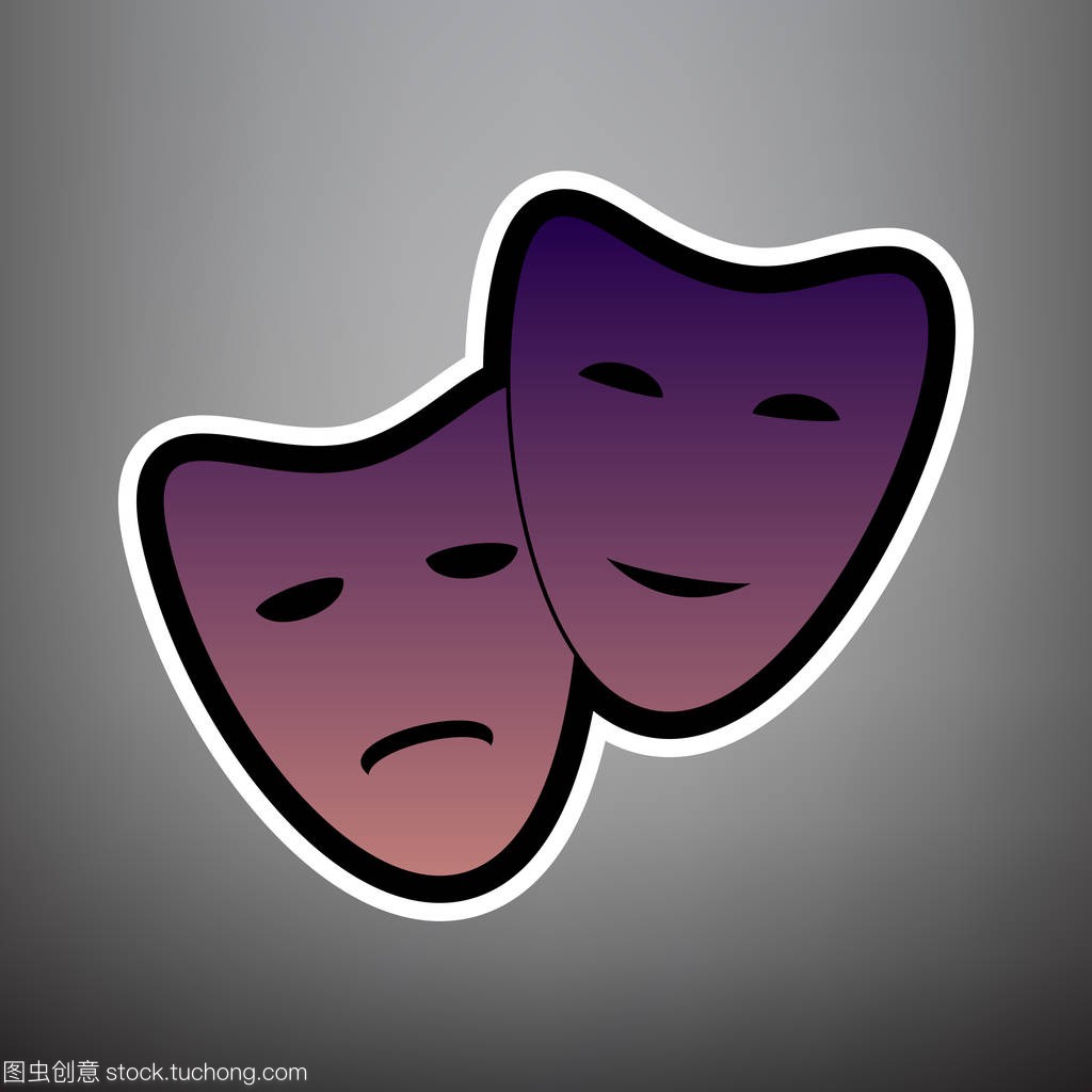 con with happy and sad masks. Vector. Violet g