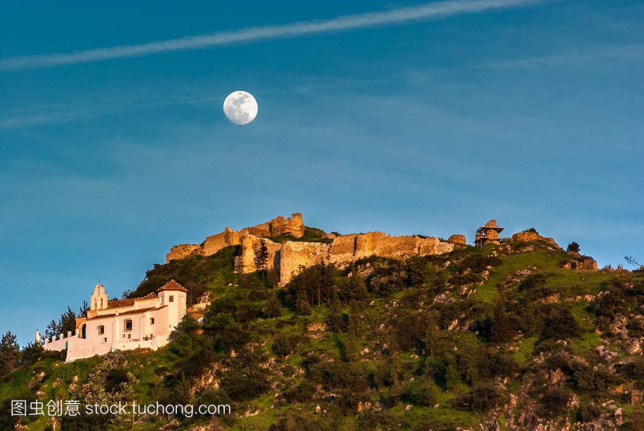 Hermitage Castle and Full Moon in Malaga Spain