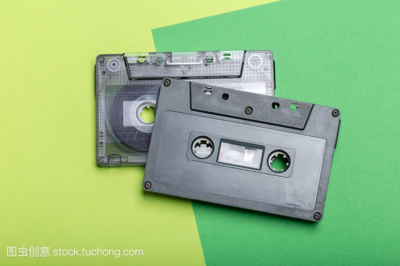 Cassette tapes on color background