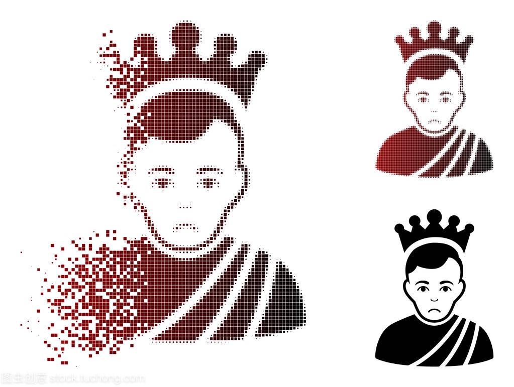 Sad emperor icon in dissolved, dotted 