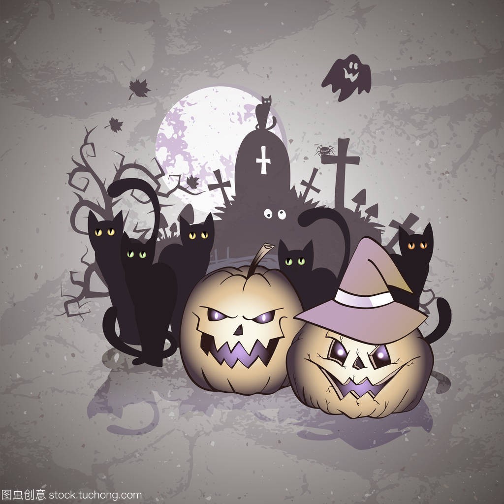 or Halloween illustration with smiling Pumpkins,