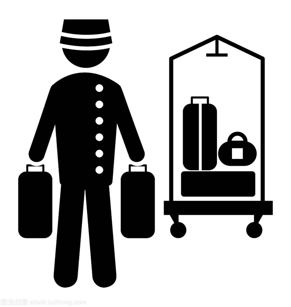 Icon of bellboy rolling trolly depicting 