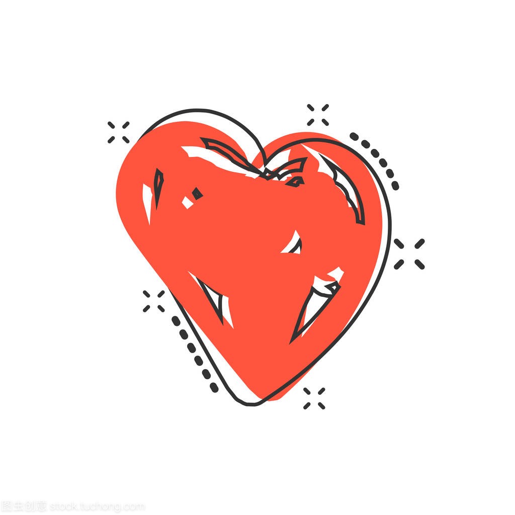 Vector cartoon hand drawn heart icon in comic 