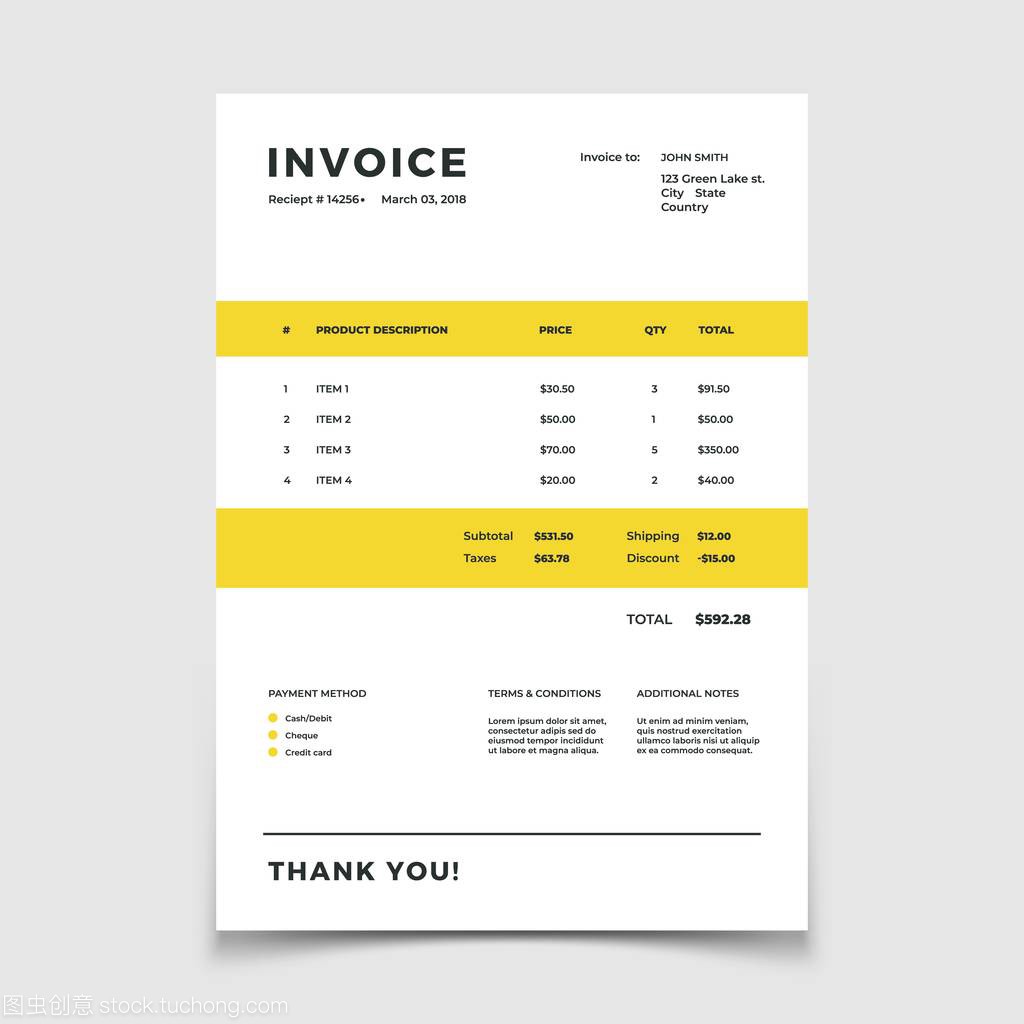 Invoice template. Quotation table paper 