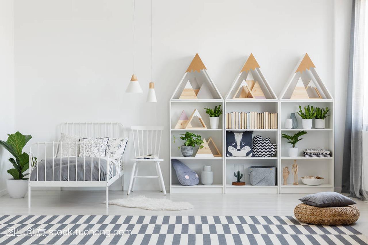 te pillows and books on wooden shelves units a