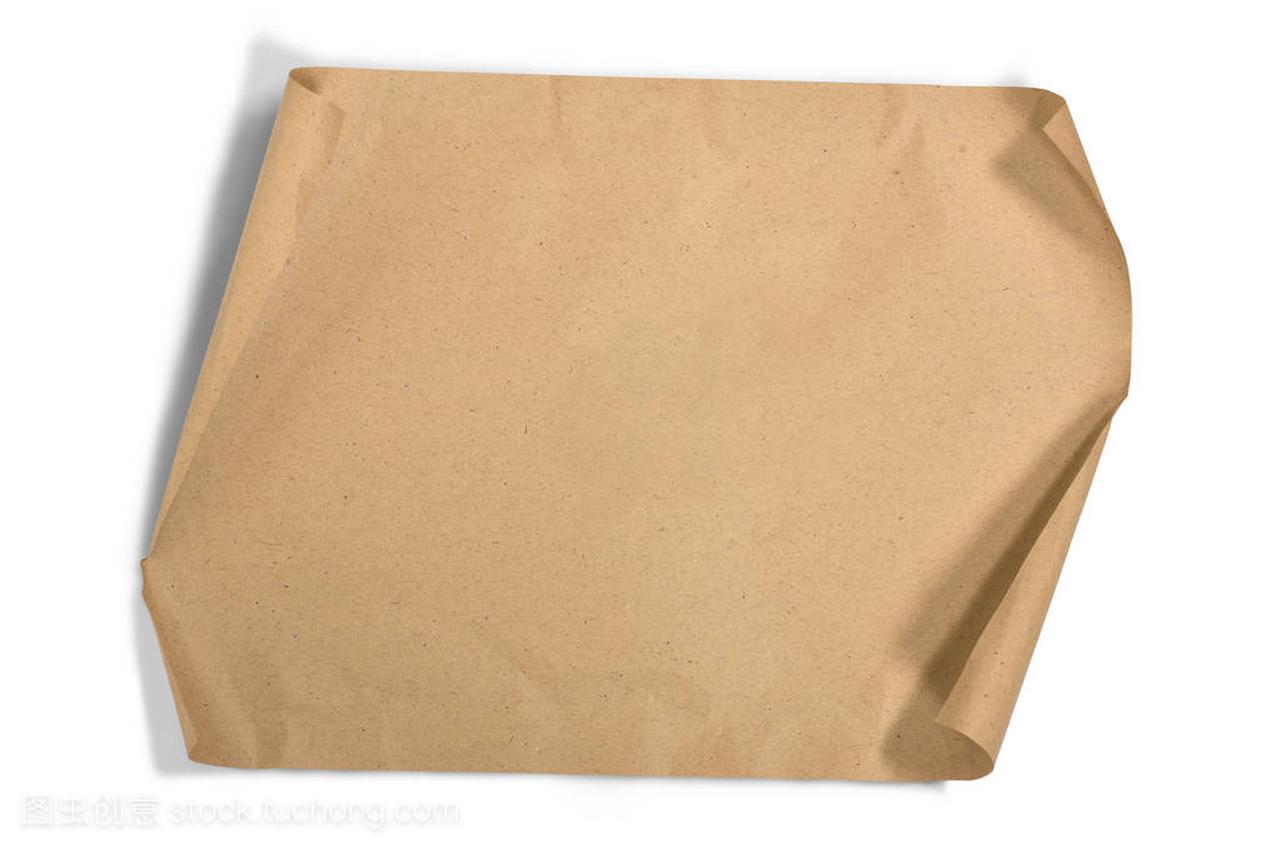 Unroll piece brown paper isolated over white ba