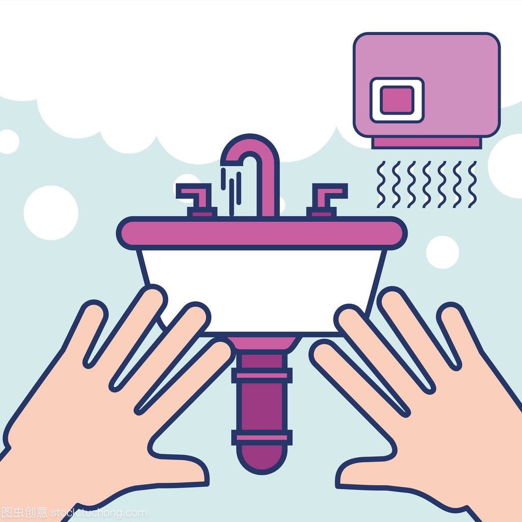 hands with wash basin hand dryer bathroom
