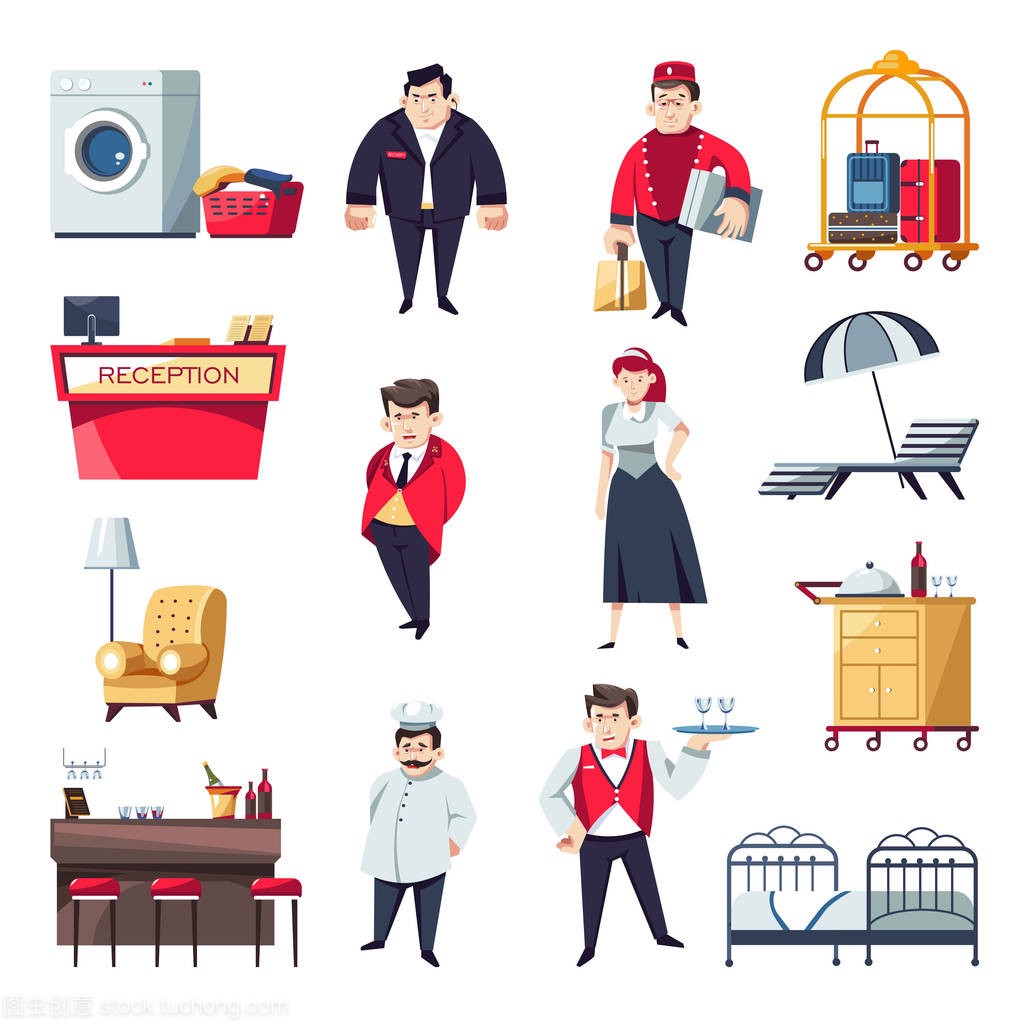 characters of security man, bellboy with 