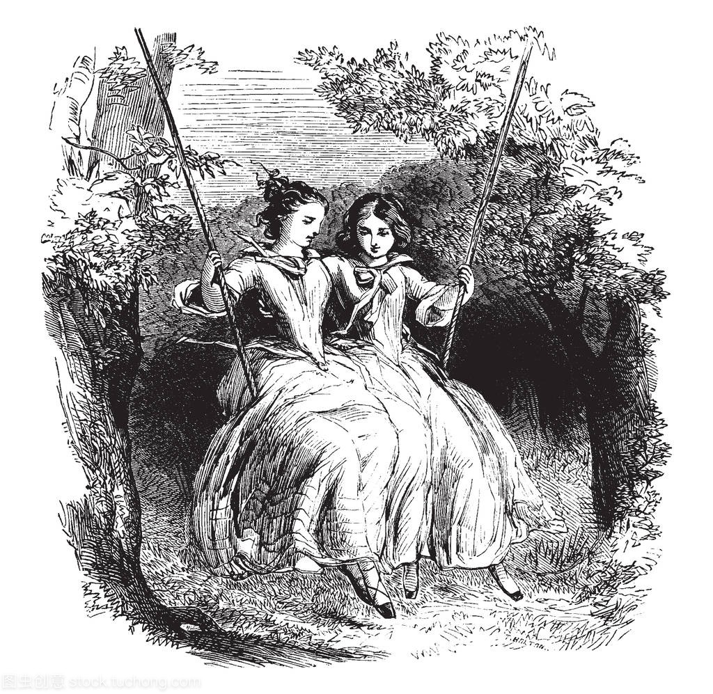 There are two young women's on a swing toget