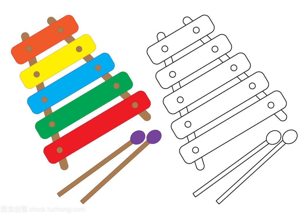 Xylophone colorful and in black with white 