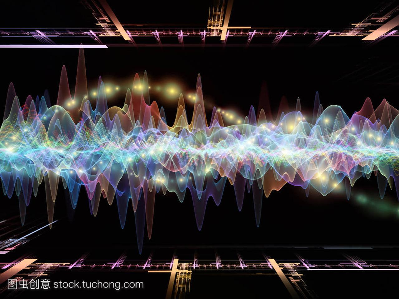 波函数系列。背景由彩色正弦振动、光和分形元