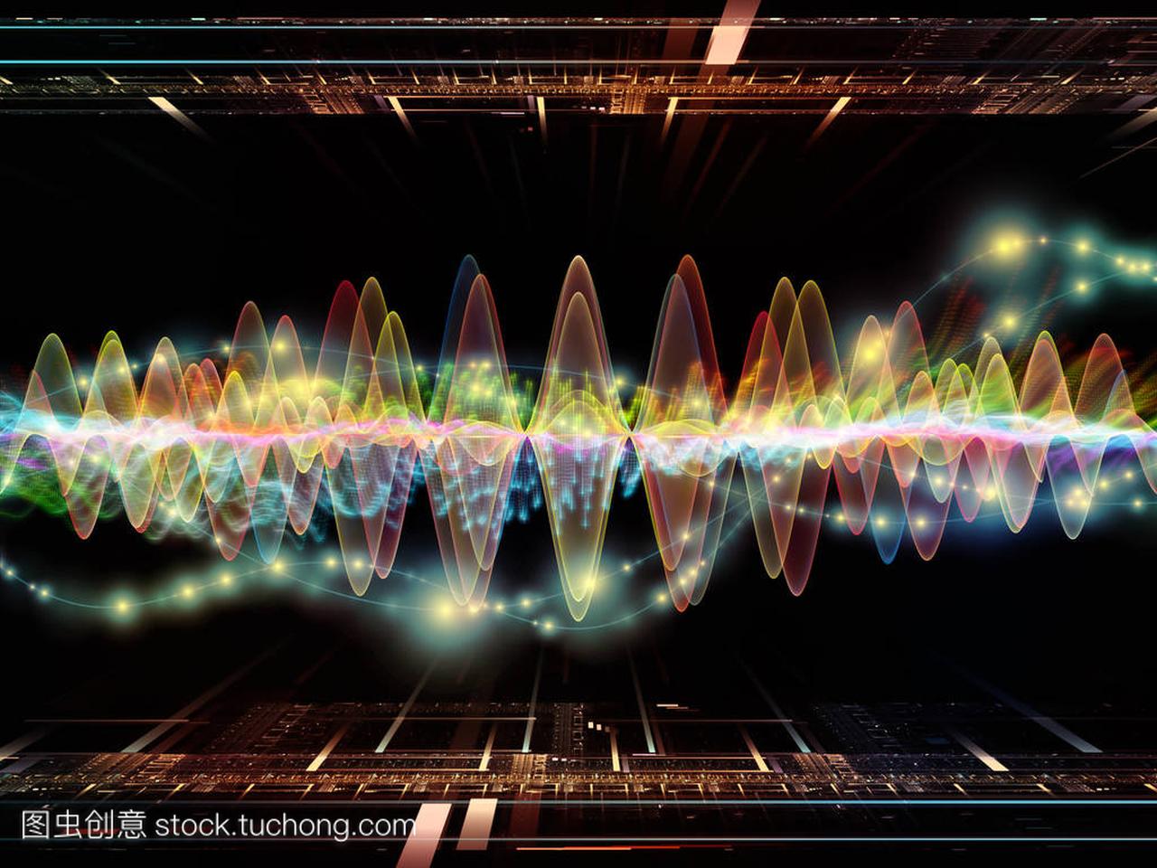 波函数系列。由彩色正弦振动、光和分形元素组