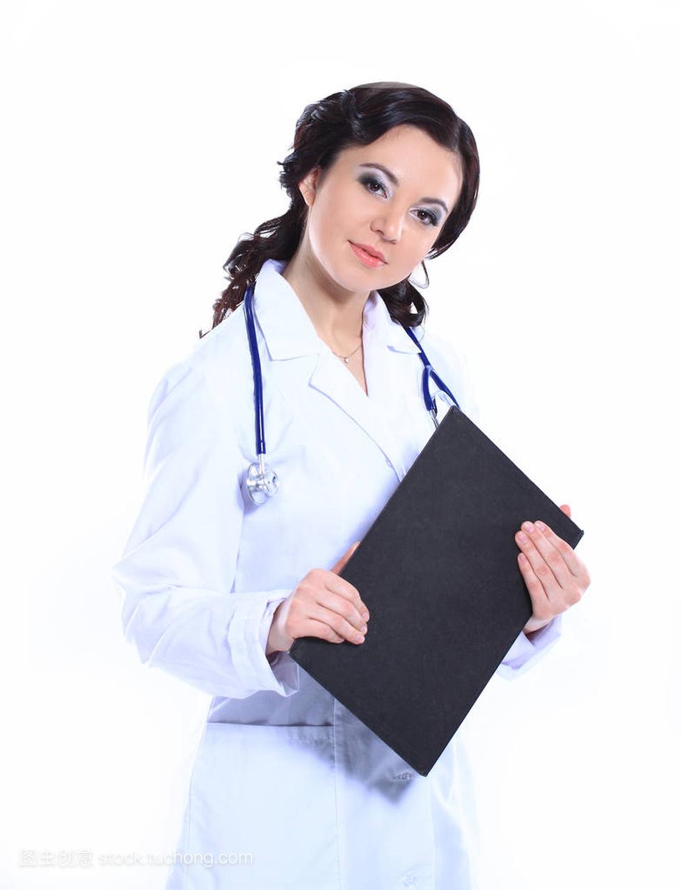 pediatrician doctor with clipboard isolated on w
