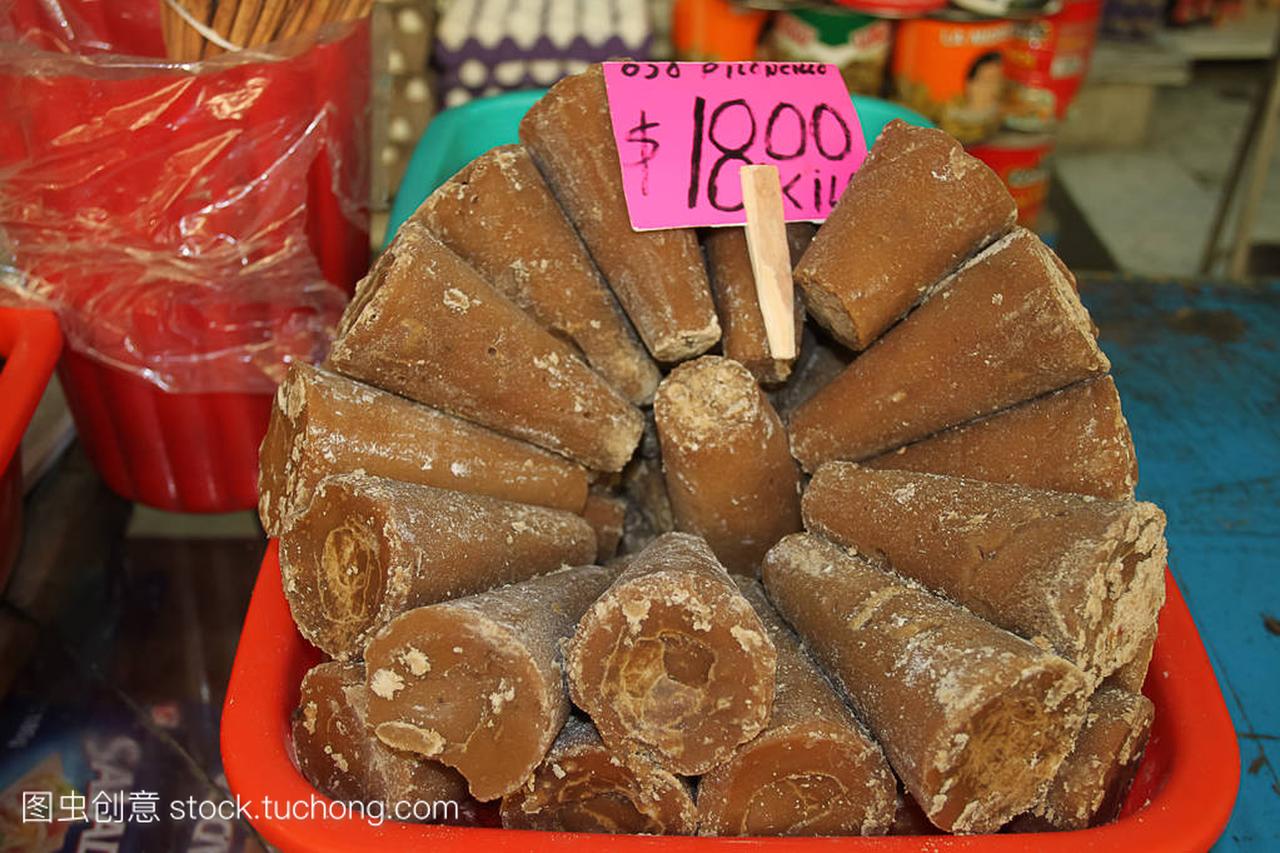 exican Brown Sugar Cane Panela on Market Stall