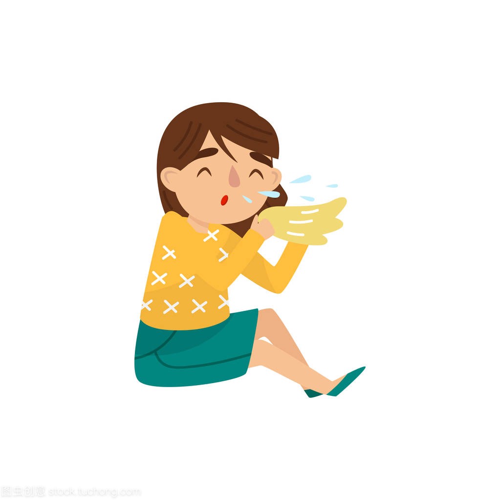 Little girl with sneezing. Symptom of allergy or i