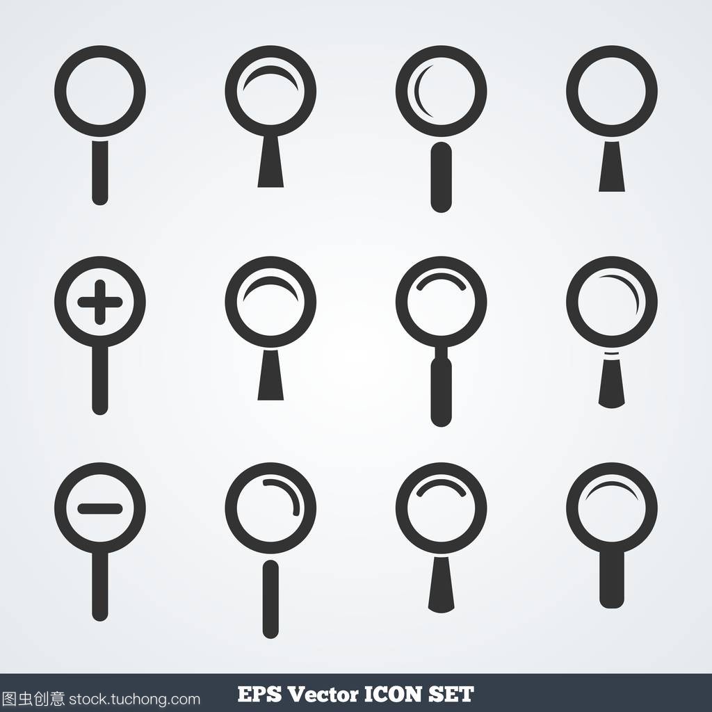 Search icons set - simple magnifying glass coll