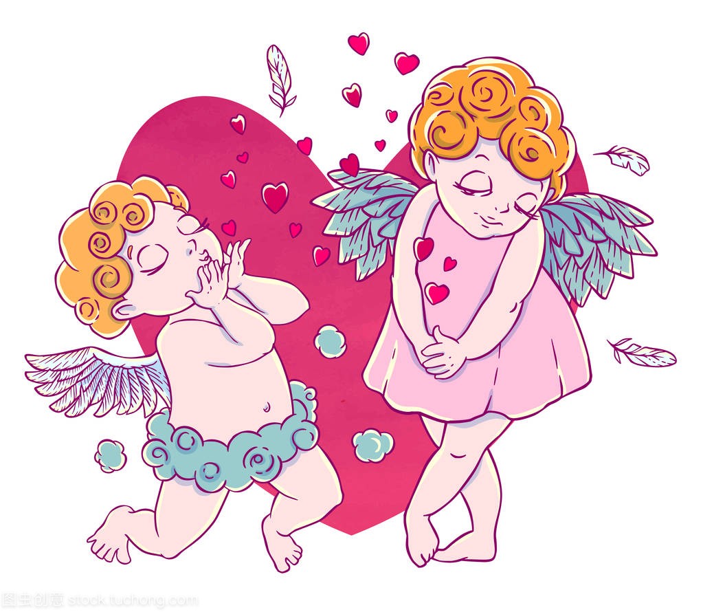 Valentine's day. Cupid-boy cloud pants knelt an
