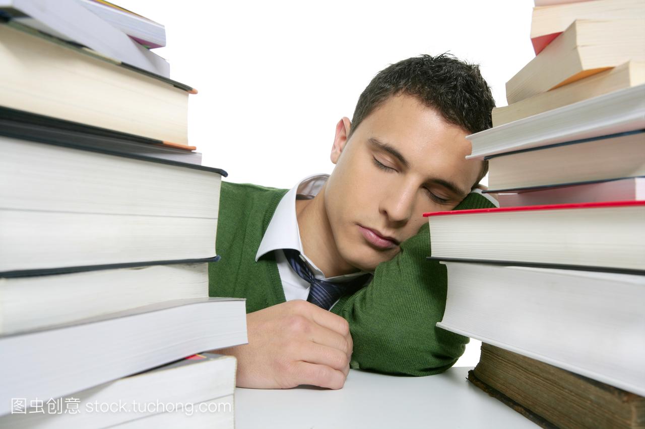 睡觉,一个人,休息,闭着眼睛,读书,劳累,压力,人,堆