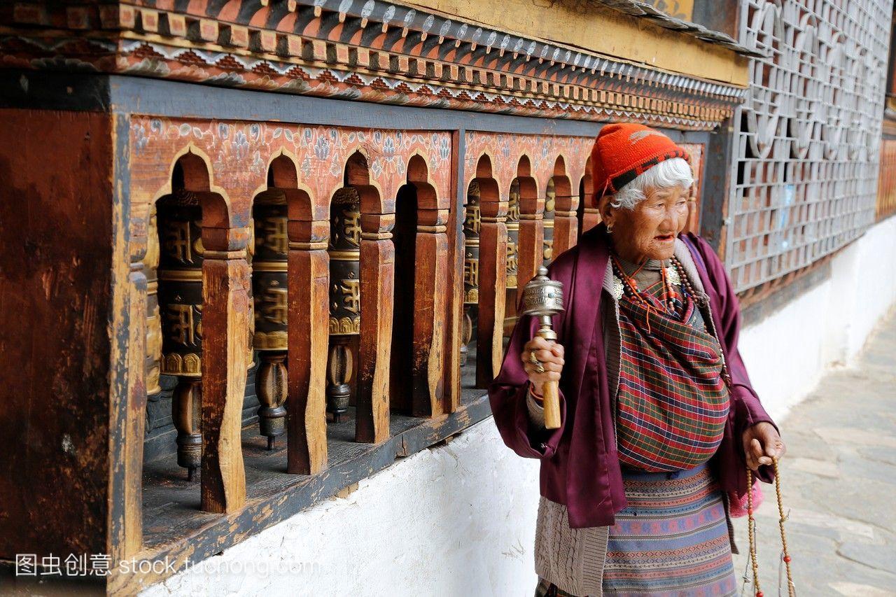 不丹王国,廷布的城市,长安寺,祈祷轮\/\/bhoutanro