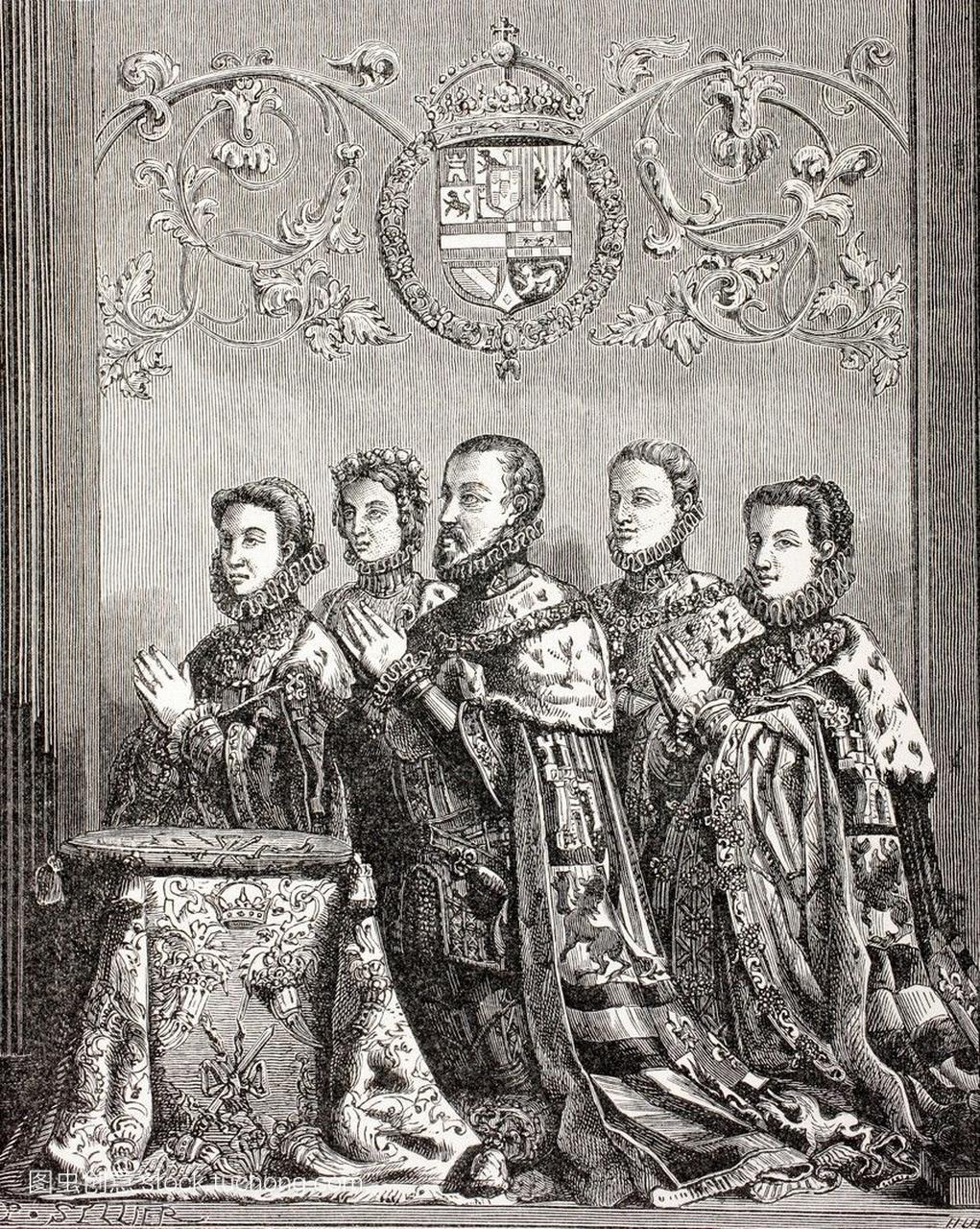 西班牙国王菲利普二世和他的三个妻子伊丽莎白