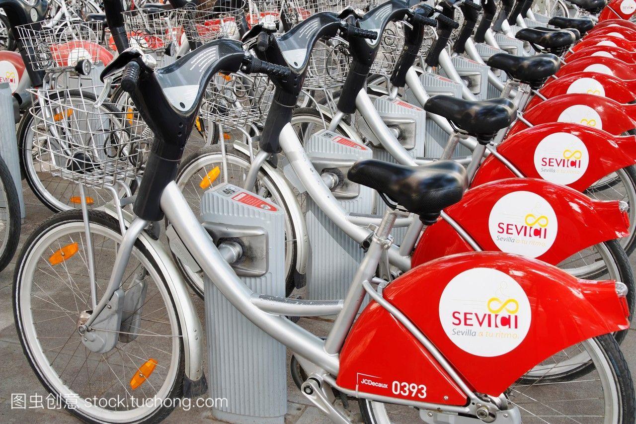 自行车租赁点集合在塞维利亚安达卢西亚西班牙