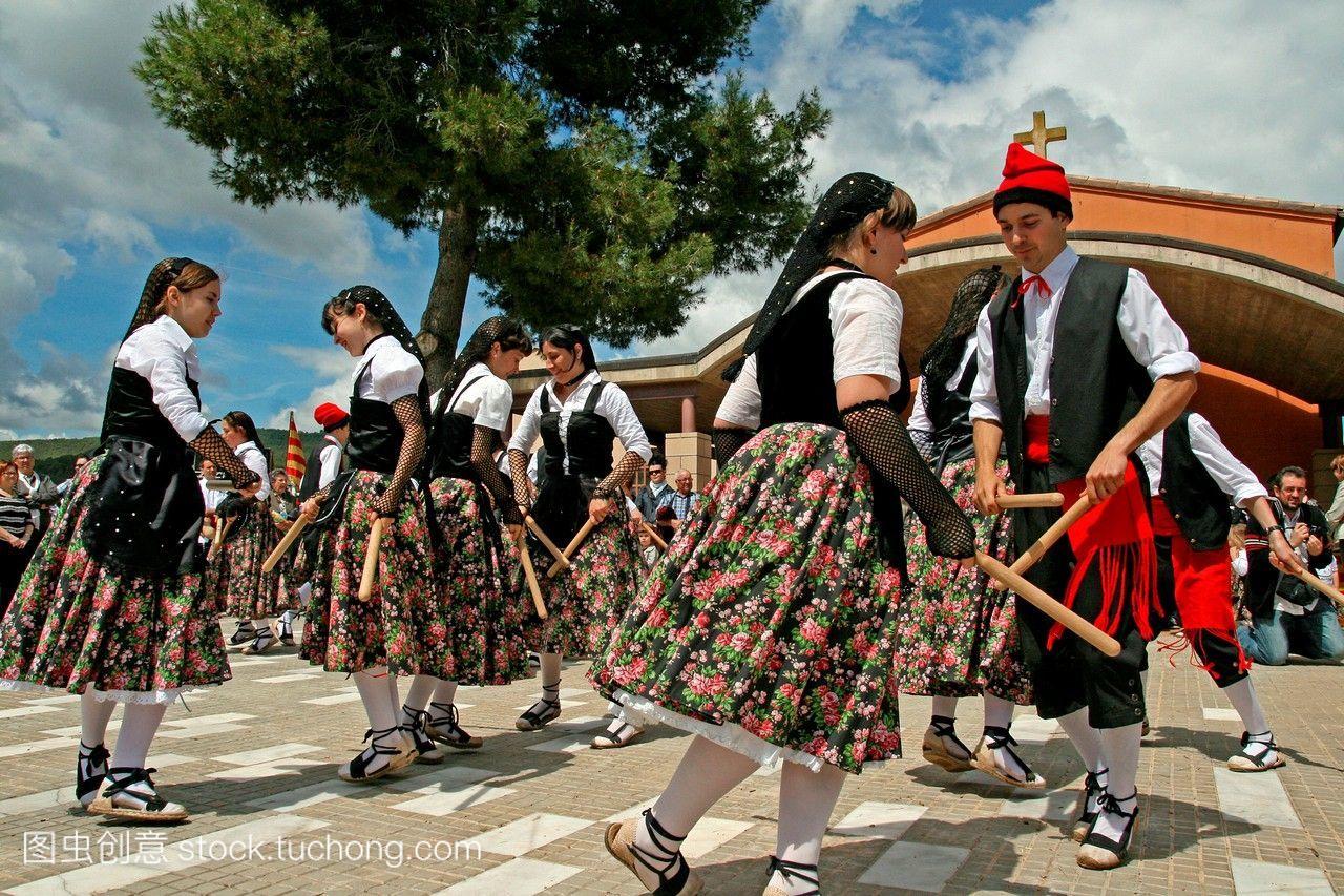 传统舞蹈加泰罗尼亚caramelles?1歧视袋西班牙
