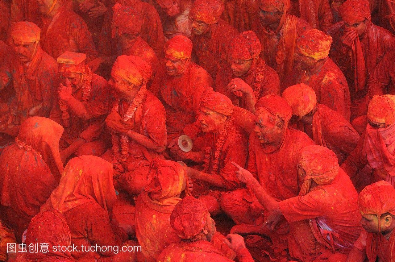 印度,北方邦,胡里节,色彩和春节庆祝奎师那和拉