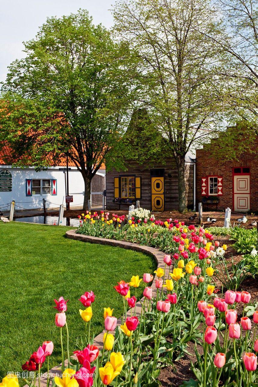 荷兰村的旅游景点的建筑和商店在荷兰密歇根州