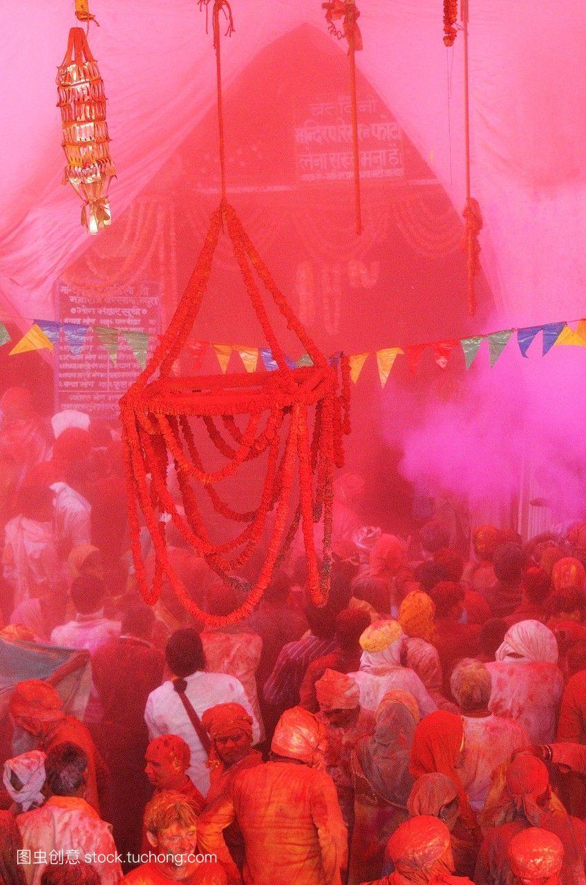 印度,北方邦,胡里节,色彩和春节庆祝奎师那和拉
